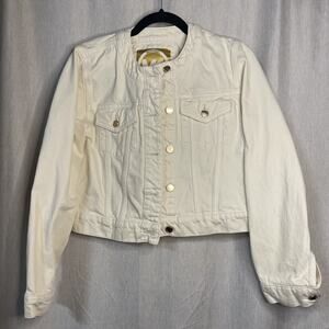 MICHAEL KORS Denim Cropped Jean Jacket in Bone (Cream) Size Medium -Layering